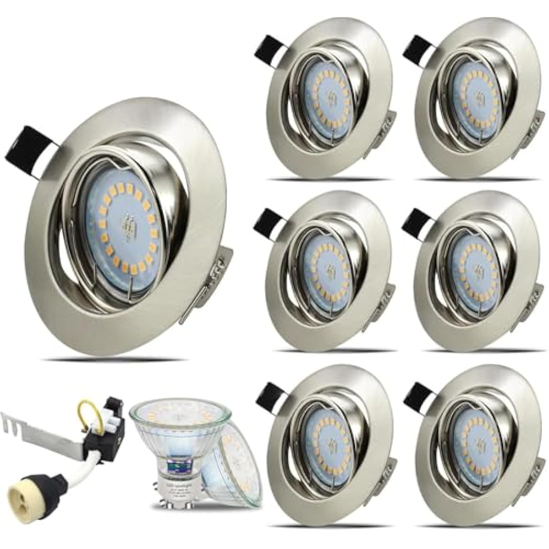 HiBay 6X 5W LED Recessed Ceiling Lights GU10 Downlights Brushed Chrome Kitchen Spotlights Fitting Tilt Round 240V Warm White Energy Saving Lamp