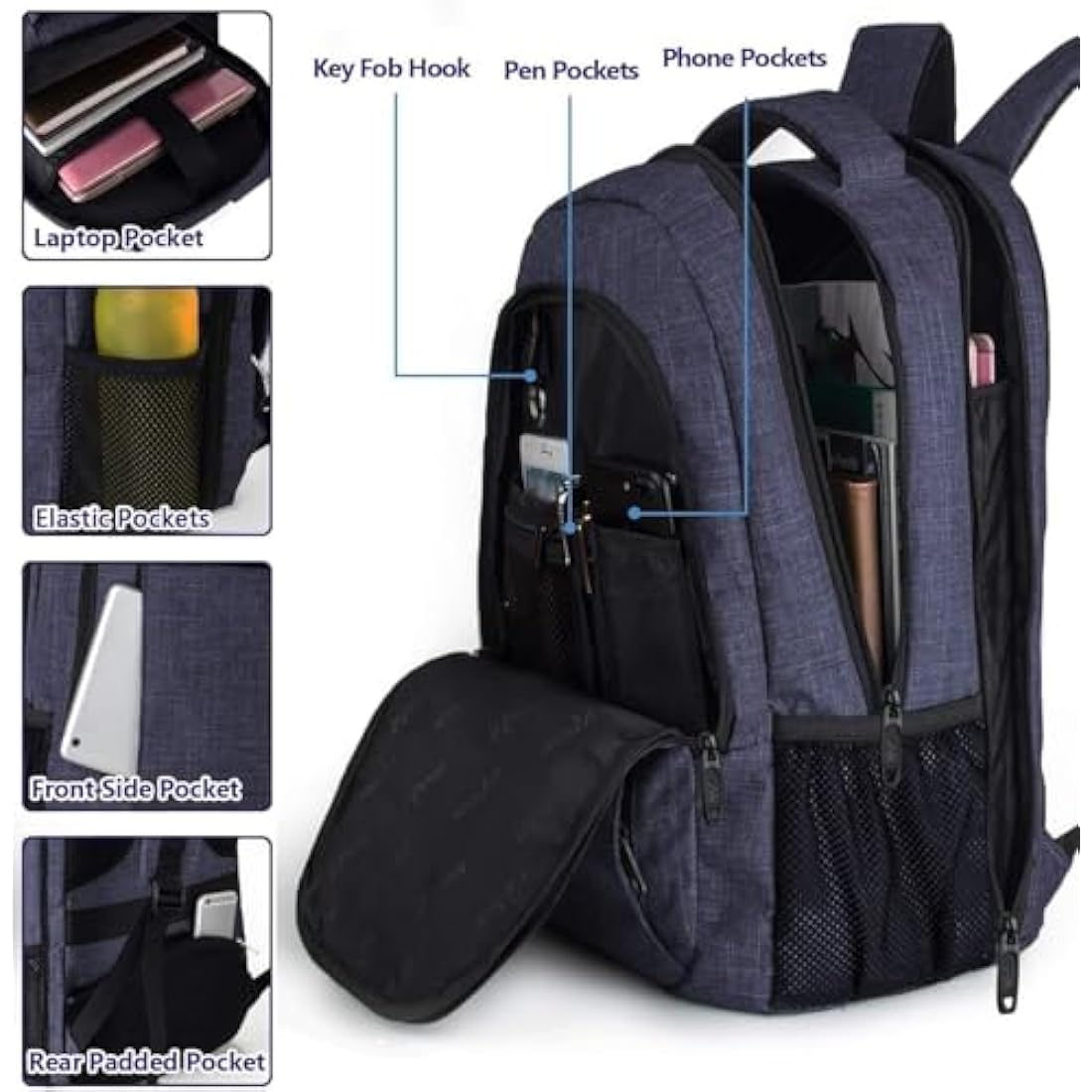 MATEIN Laptop Backpack, 17.3 Inch Large Travel Backpack with Laptop Compartment USB Charging Port, School Bag Water Resistant Anti Theft Computer Work Rucksack for Men Women, Blue