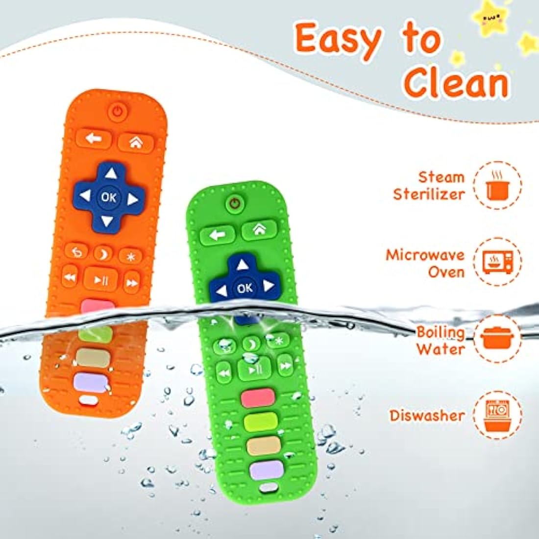 Hooku 2 Pack Remote Teether for Baby, Silicone Teethers for Babies 6-12 Months, Baby Teething Toys for Babies 0-6 Months, Sensory Toys for Babies, Toddler Infant Newborn Toys