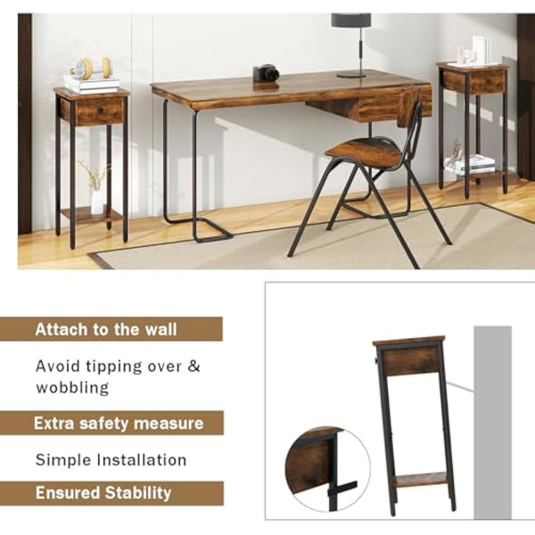 IBUYKE Slim Bedside Table Set of 2, Narrow Nightstand with Drawer, Telephone Table for Small Spaces, 25x25x70cm, Small Side End Table for Bedroom Living Room Hallway, Brown TMJ417H-2