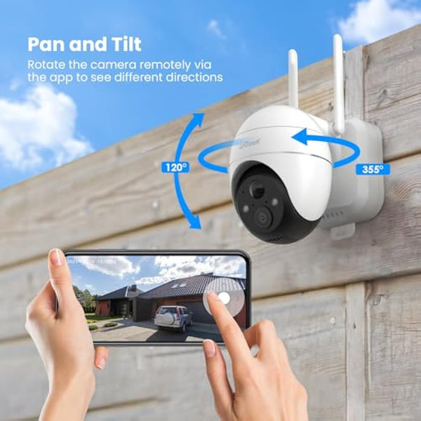 ieGeek 2K 360° Wireless Security Camera Outdoor with Color Night Vision, Rechargeable Battery CCTV Camera Systems, Home PTZ Wifi Camera, Motion Detection, Siren Floodlight,Voice Intercom,Remote Access