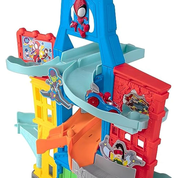 Marvel's Spidey and his Amazing Friends 24-Inch Tall Amazing Metals City Track Set-Two 3-Inch Exclusive Die-Cast Vehicles Included-Superhero Toys for Kids 3 and Up