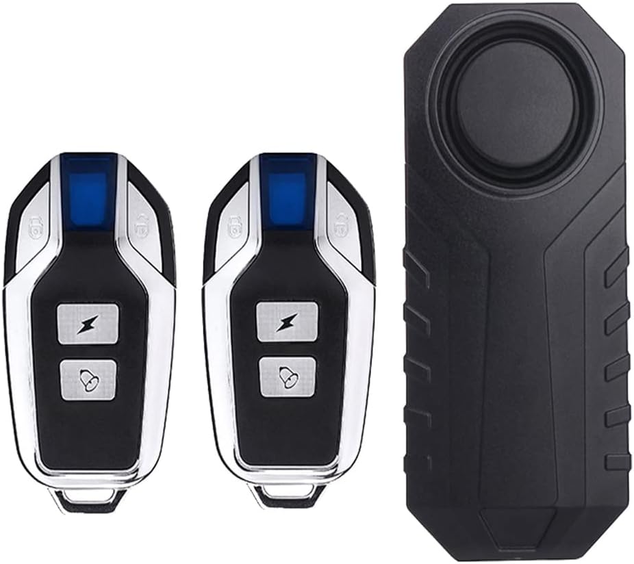 Wireless Bicycle Alarm, Anti-Theft Vibration Motorcycle Bicycle Alarms Waterproof Vehicle Security Alarm System Volume & Sensitivity Adjustable for Car Scooter Door Window (1 Alarm & 2 Remote)