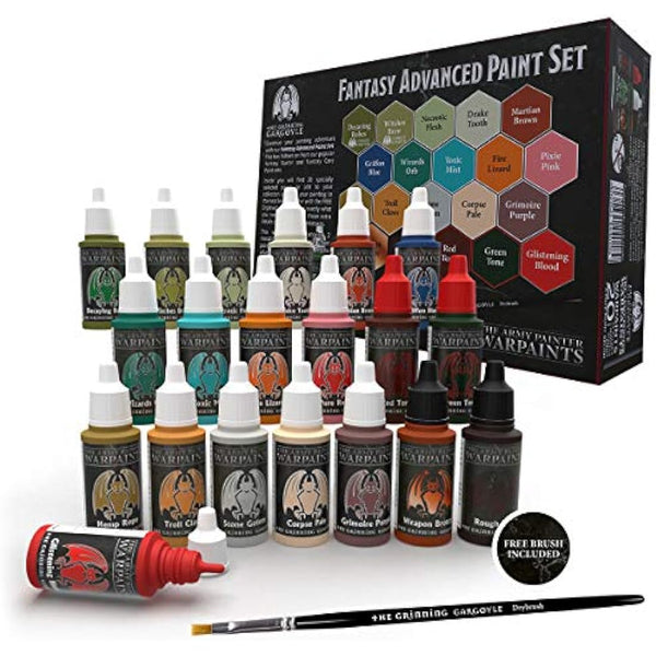 Grinning Gargoyle Mini Paint Set - Fantasy Miniature Paint Set – Army Paint Model Paint for Tabletop Figures - 20x Warpaints and a Brush Miniature Painting Kit - Model Paint Set (Advanced)