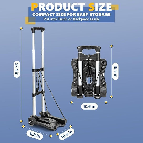 XINGHE Sack barrow, aluminium hand truck, 50 kg/110 lb load capacity, integrated tensioning straps, with retractable handle, large smooth-running wheels with soft tread (Black4)
