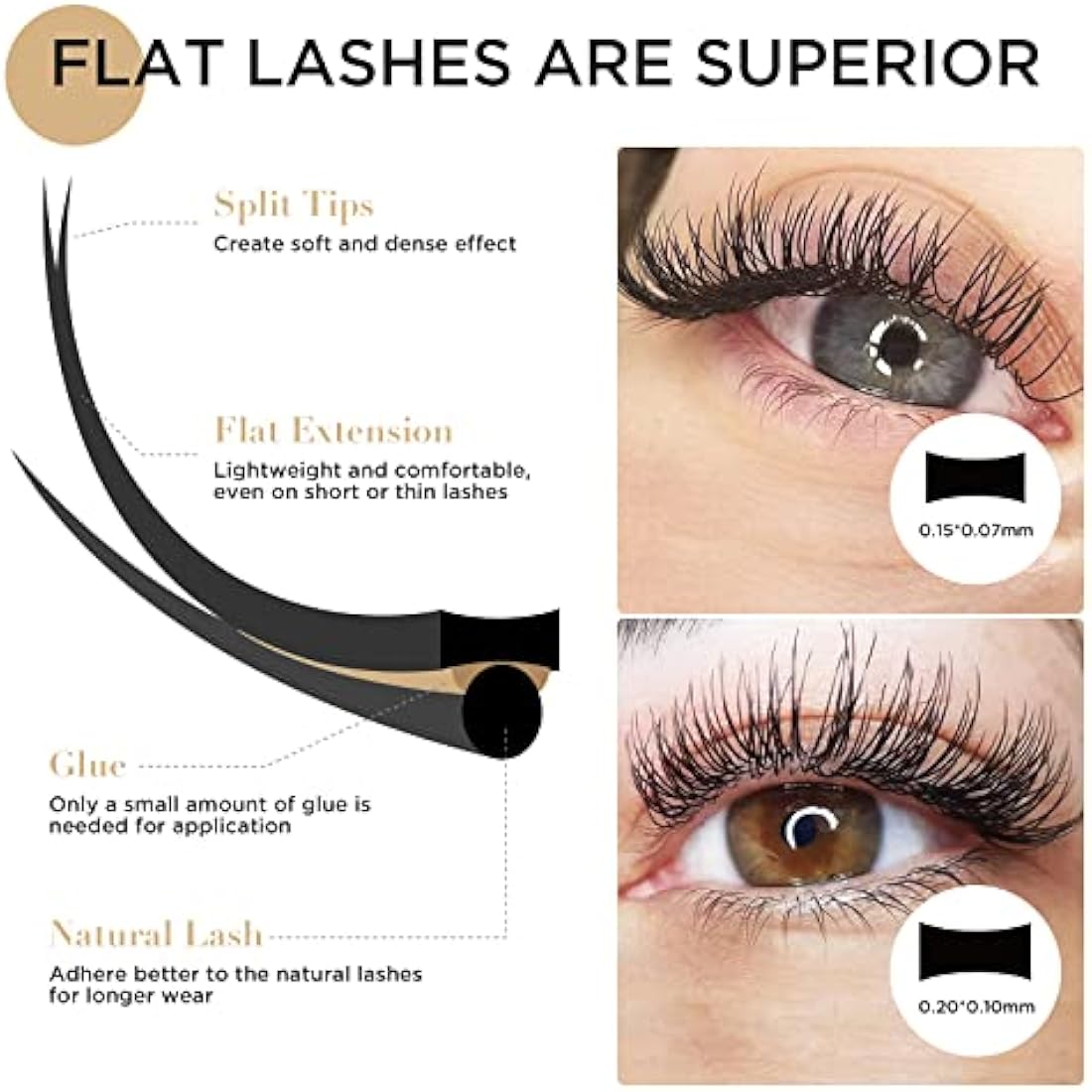 LASHVIEW Ellipse Flat Eyelash Extension,Flat Eyelash Extension supplies,Individual Lashes,0.15mm C Curl Mixed Length,Lash Extension,Semi-Permanent,Extremely Light & Soft,Professional Salon Use