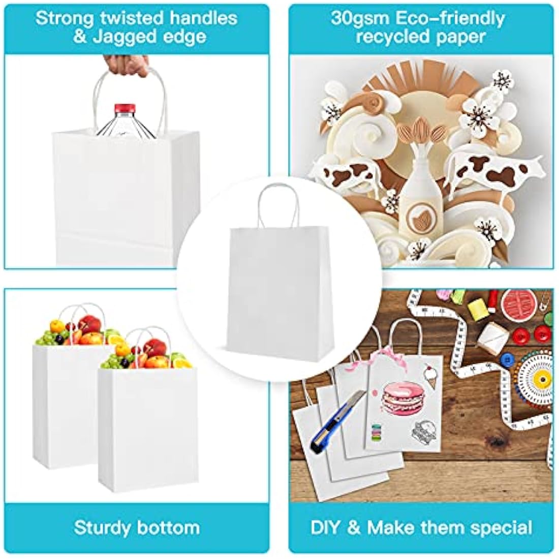 HAUSPROFI 30pcs Kraft Paper Bags for Gifts, Food & Sweets, Strong Carrier Bags with Twisted Handles for Kid Parties, Weddings, Thicken 130gsm