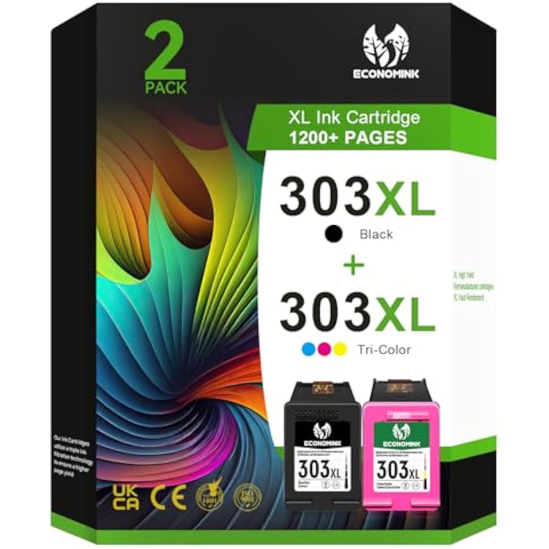 303 Ink Cartridges Combo Pack, 303XL Cartridges Black and Colour Compatible for HP 303 Ink Cartridges, for HP Envy Photo 7134 7830 6232 6230 7130 6220 6234 7155 7800 7834 7855 7864 TANGO X (2-Pack)