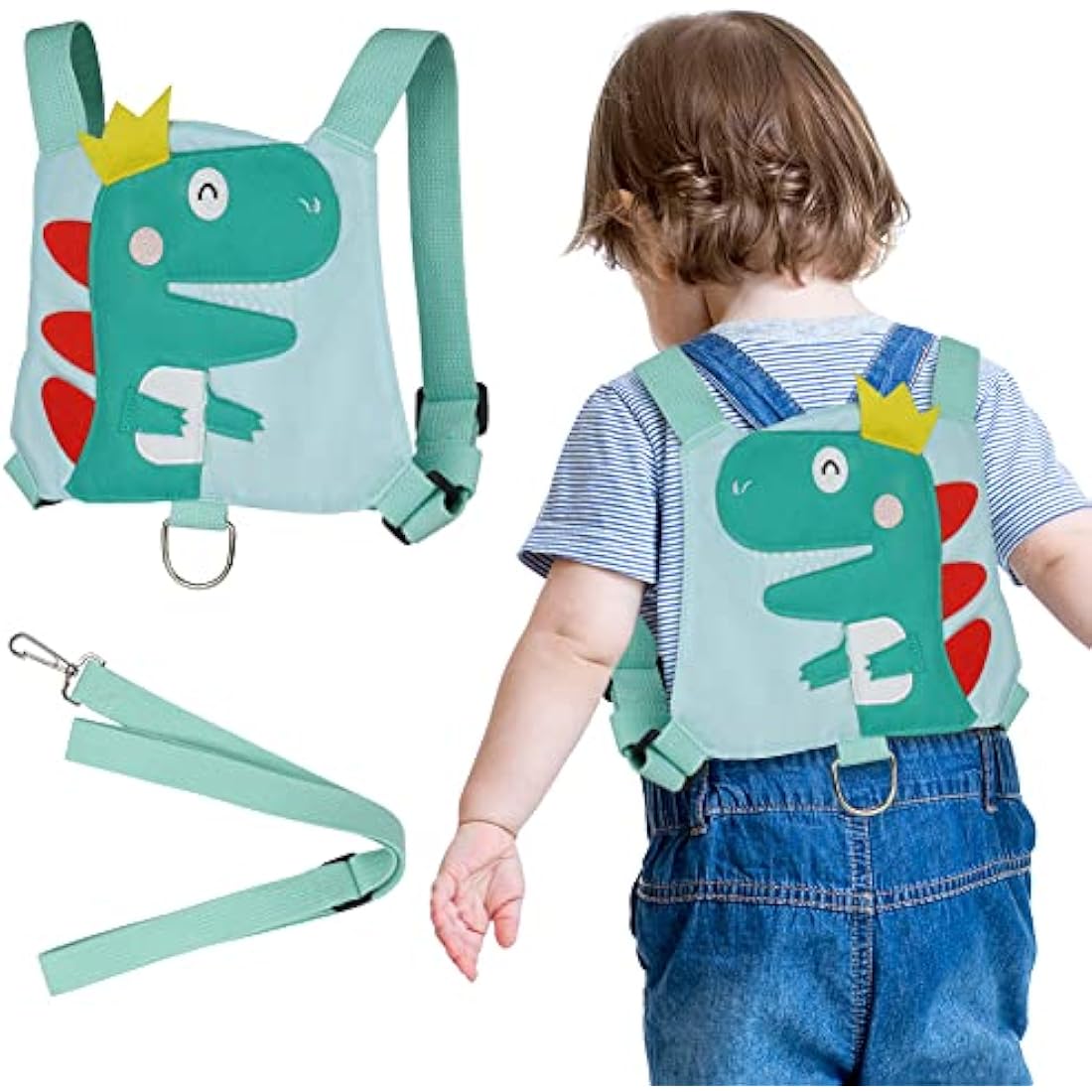 AOMIG Baby Reins, Baby Walking Reins and Toddler Safety Harness, Dinosaur Baby Reins Safety Leash for Toddlers Boys and Girls (Green)