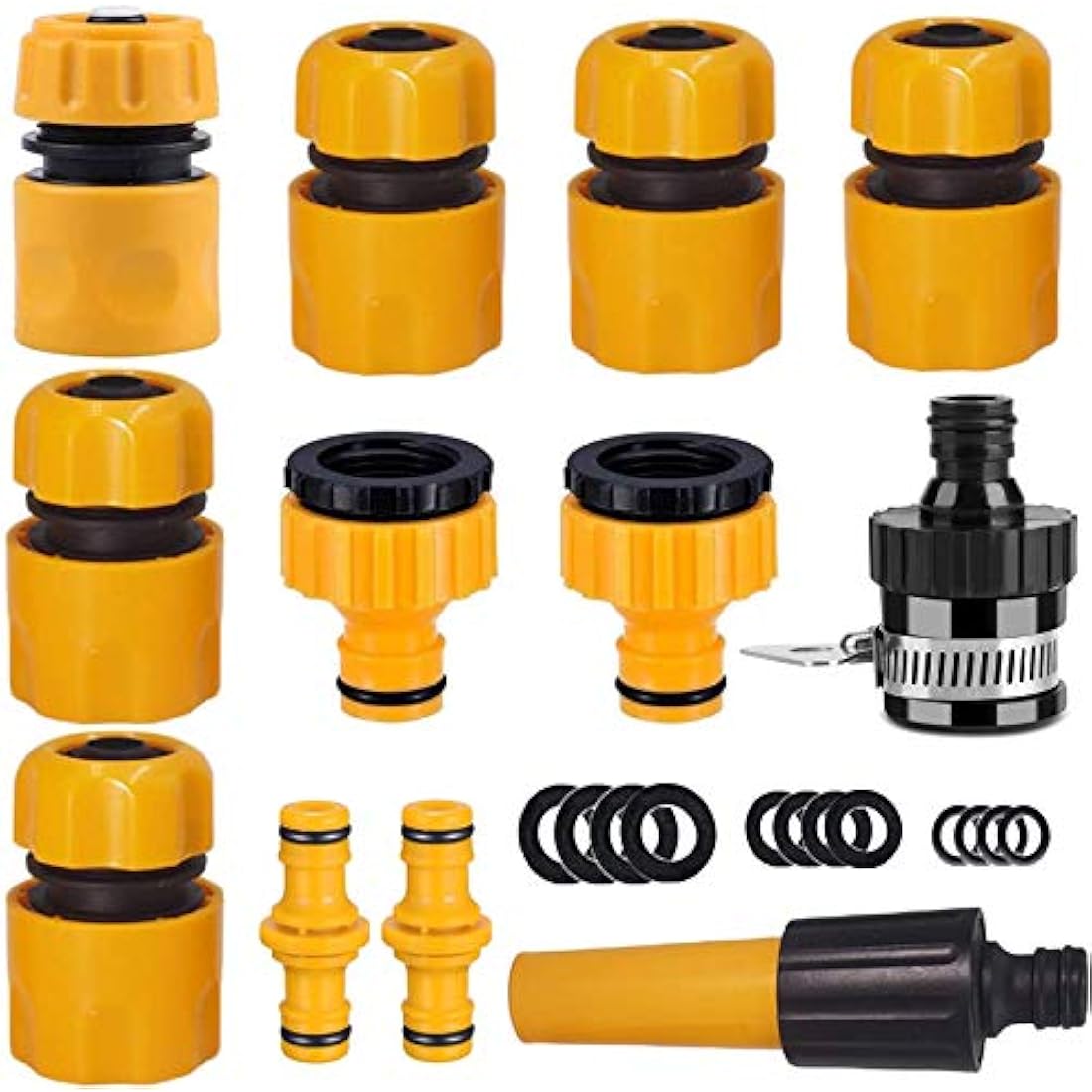 Hose Connector Garden Hose Fitting Set.1Nozzle,5 Hose End Quick Connector,1Hose Waterstop Accessory,2 Double Male Snap Connector,2 HosePipe Tap Fitting 1/2 Inch and3/4 Inch Size 2-in-1etc