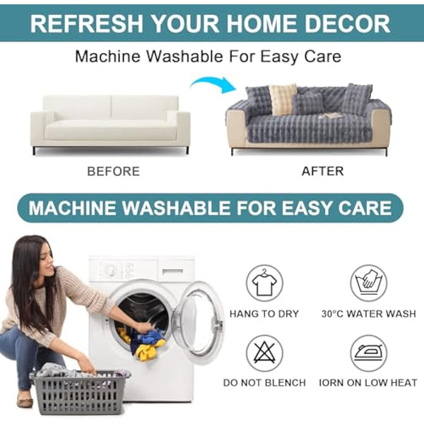 SHANNA Thick Rabbit Plush Sofa Cover 1 2 3 Seater, New Universal Non-Slip Corner Sofa Cover L Shape Super Soft Faux Fur Sofa Slipcovers for Living Room(Grey, 110 * 110cm Chaiselongue Cover)