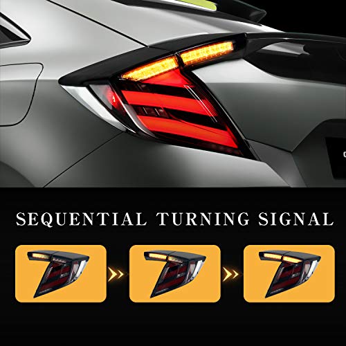 Archaic LED Rear Lights Compatible with 10th Honda Civic Type R Hatchback FK7 FK8 2016-2020, with Sequential Turn Signal, Animation DRL, Pair