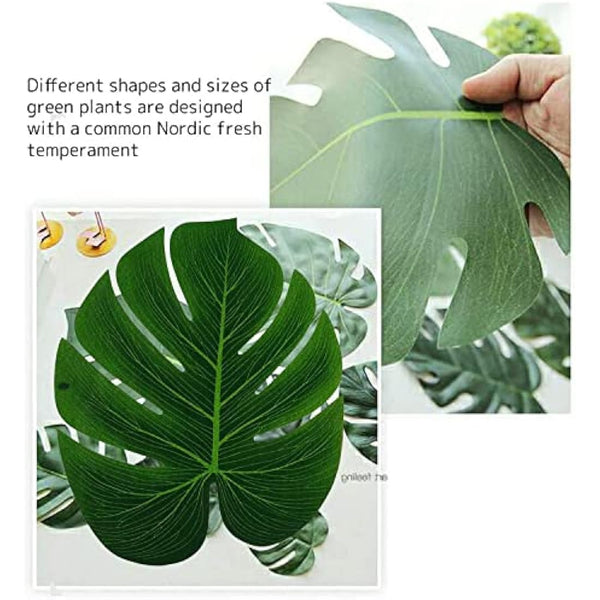 96PCS of 8 Kinds Artificial Tropical Leaves,Jungle Party Decorations,Fake Monstera Leaves,Tropical Plant Faux Leaves For Hawaiian Luau Theme Beach Party Table Wedding Christmas Decor