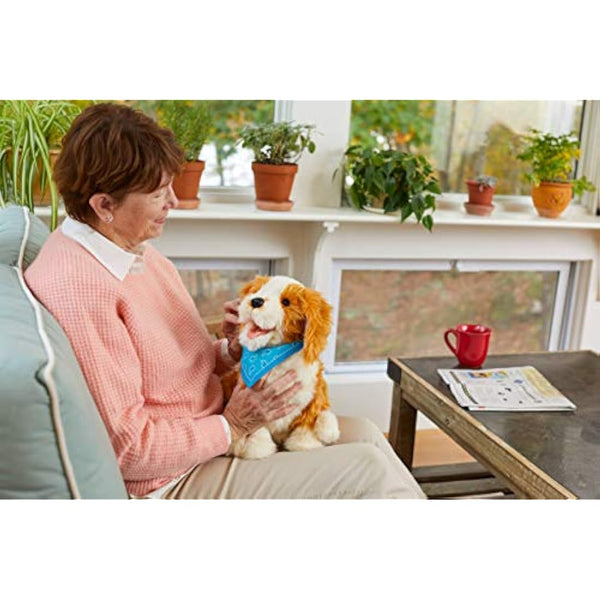 Ageless Innovation Joy For All Interactive Pet Dog - Lifelike & Realistic Companion with Soft Fur, Head and Tail Movements, Real-Feel Heartbeat and Two-Way Barkback Technology - Freckled Pup