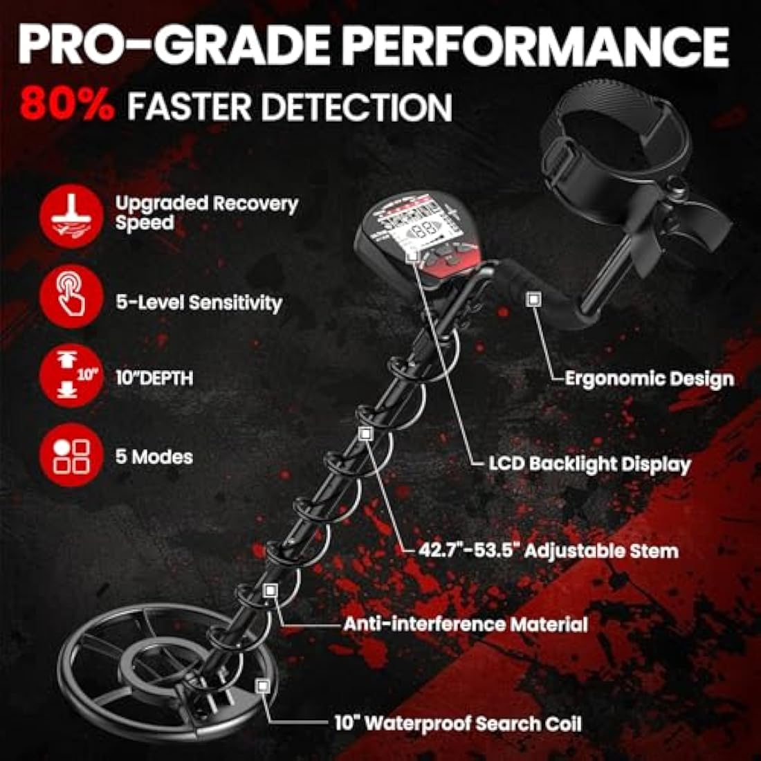 DR.ÖTEK Metal Detector for Adults Professional, Lightweight, Pinpoint & Exclusive Memory Mode, Higher Accuracy, IP68 Waterproof Coil, Bigger Backlit LCD Display, New Advanced DSP Chip