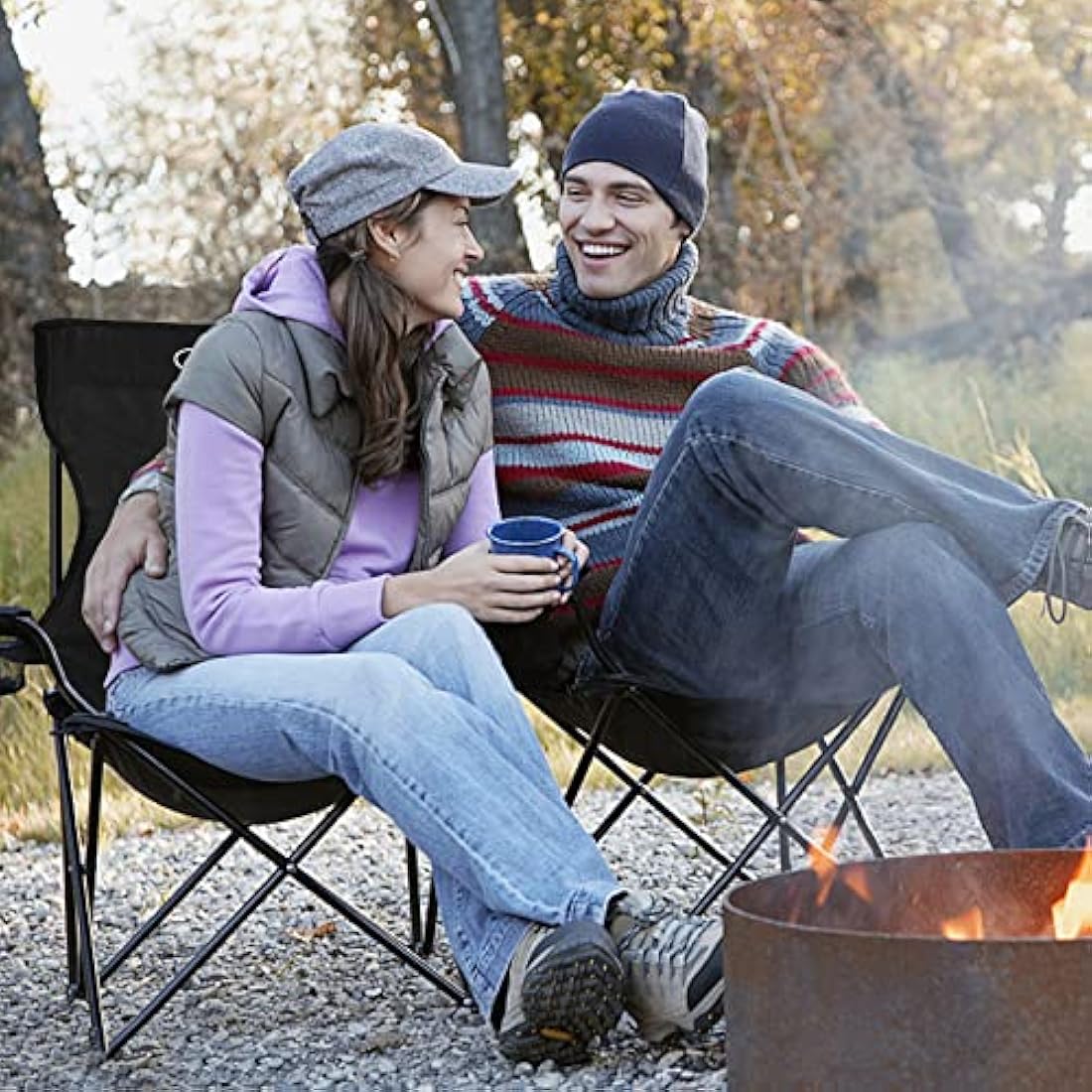 ACTIVE FOREVER Folding Camping Chairs Set of 2, Outdoor Portable Garden Folding Camp Chair with Cup Holder, Comfortable Beach Chair for Camping, Fishing, Parties, Barbecue - Black