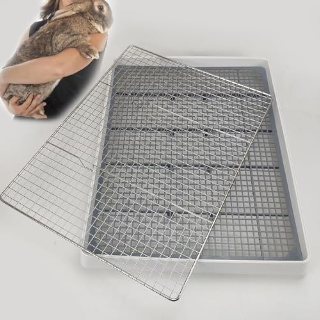 22x18 Super Large Rabbit Litter Box with 2 Grates (Metal & Plastic), Bunny Litter Tray for Cage, Small Animal Potty Trainer for Adult Rabbit Flemish Giant Rabbits
