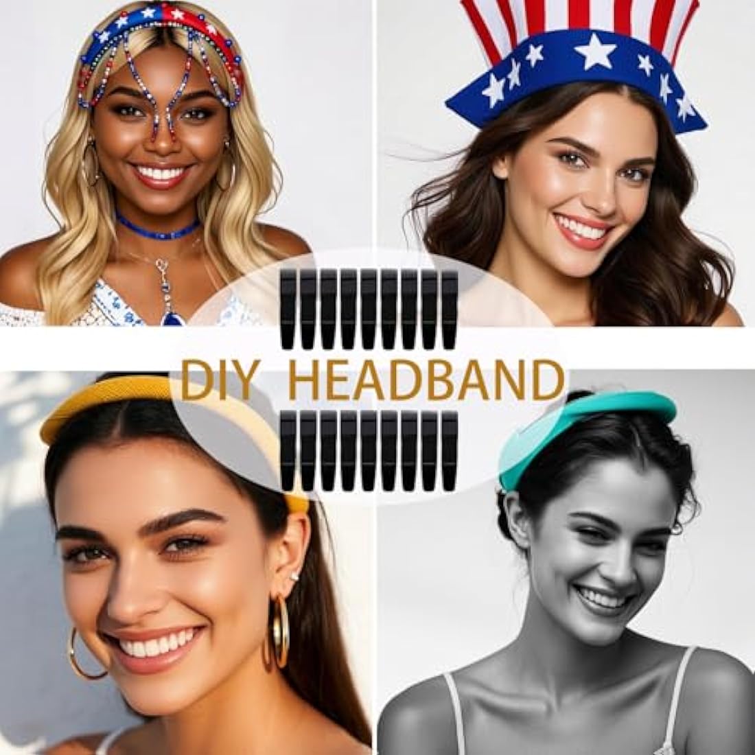 20 Pack 1 Inch Black Plain Craft Plastic Headbands with Teeth Plastic DIY Hair Accessories Headbands Headwear