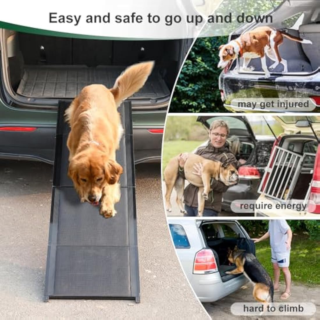 SMONTER Dog Car Ramp for Large Dogs, Folding Portable Pet Steps 180 x 44cm Extra Long Aluminum Dog Stairs with Nonslip Surface, Lightweight &Durable for Trucks, Cars and SUV, Supports up to 200 lb