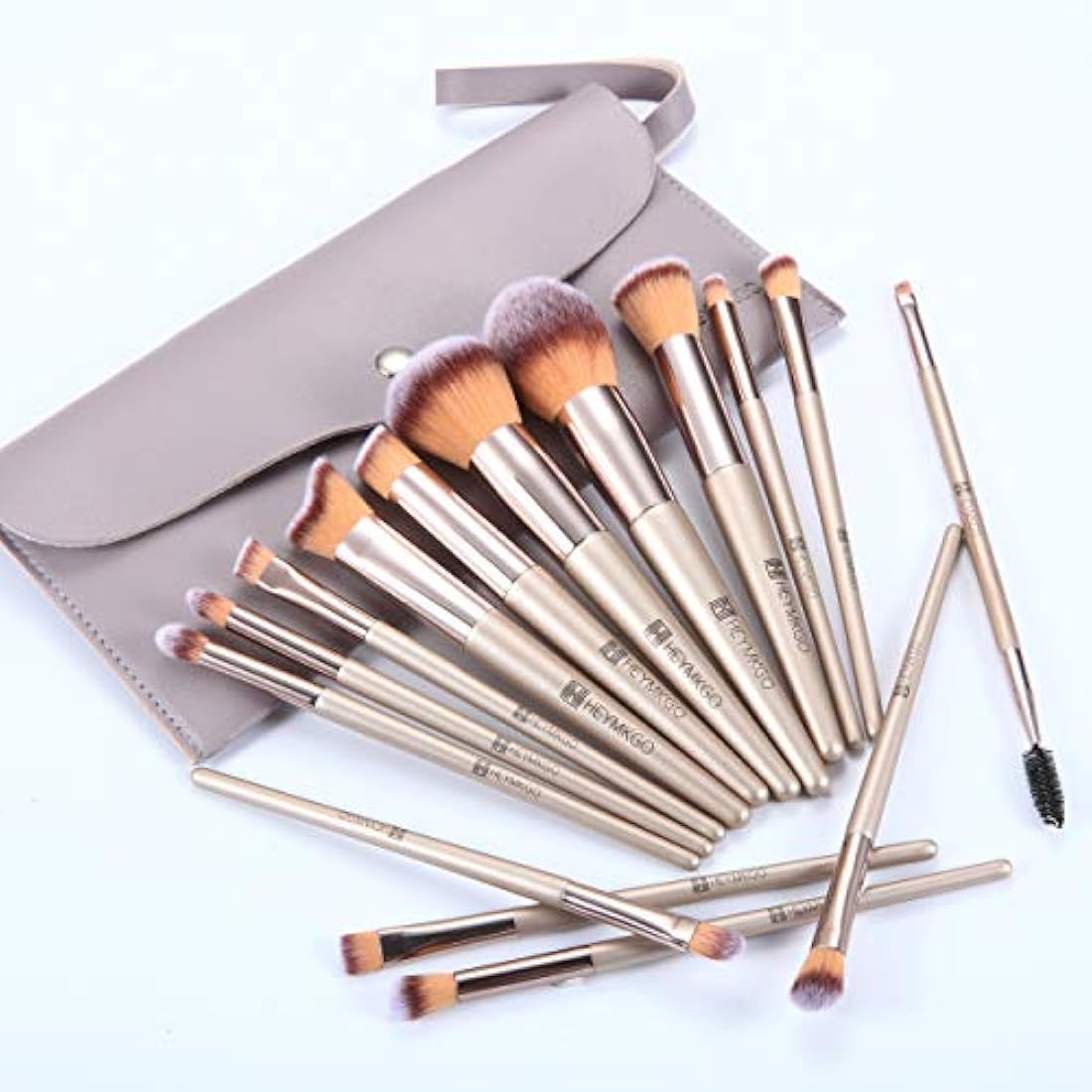 HEYMKGO Makeup Brushes, 15 Pcs Make Up Brushes Set Professional Champagne Gold Makeup Brush Pack, Foundation Blending Powder Blush Concealers Eyeshadow Eyeliner Make-up Brush Kits with Cosmetics Bag