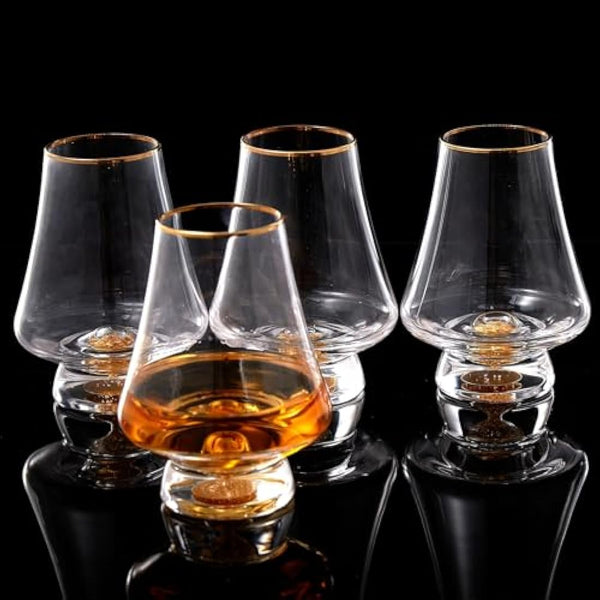 DUJUST Snifter Glass Set of 4 (8 oz), Crystal Whiskey Glasses with 24K Gold Leaf Flakes, Luxury Tasting Glasses for Brandy/Cognac/Bourbon/Tequila/Scotch, Snifter Gift Set, BPA-Free & Lead-Free