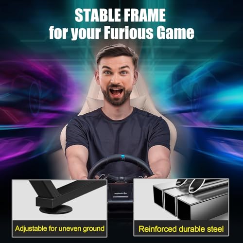 GTPLAYER Steering Wheel Stand for G25 G27 G29 G920 Foldable Racing Gaming Wheel Stand with Adjustable Height/Angle, Driving Simulator