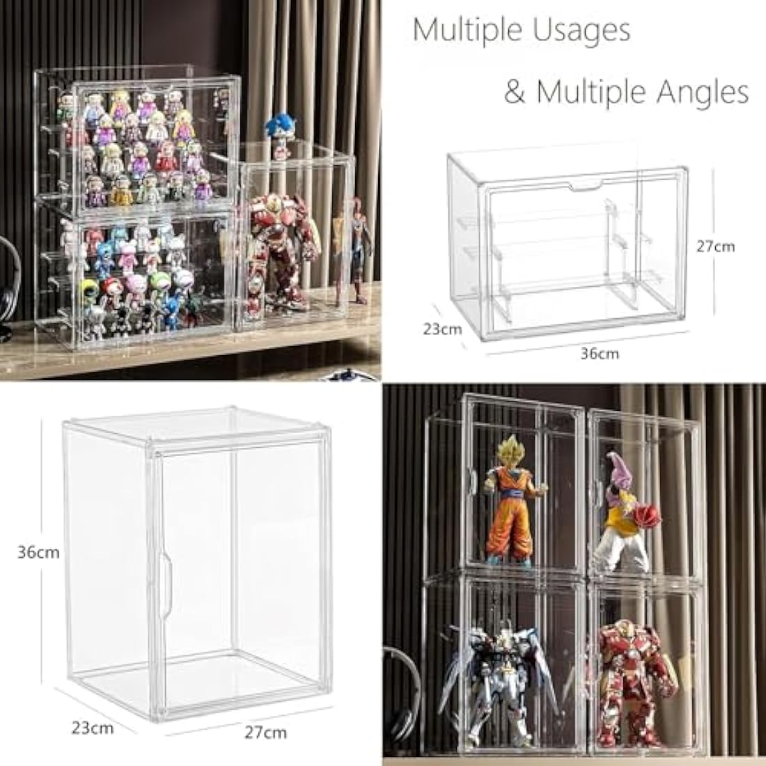 Siyecioa Display Case with 3 Ladder, Clear Acrylic Display Box with Door, Lego Display Case, Dustproof Protection Showcase for Funko Pop、Collectables、Popmart、Minifigure Figurines（36×23×27cm）