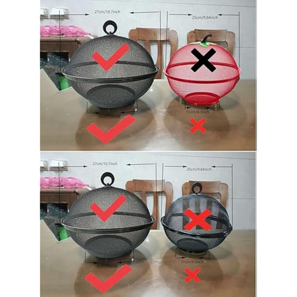 Fruit Basket With Lid - Snacks Fruit Bowl - Metal mesh baskets Wire Basket food covers for outside mesh Fruit Bowl For Fruits Vegetables Snacks - ( 2 Fruit Baskets + 2 Lids; 4 Pieces Total Total )