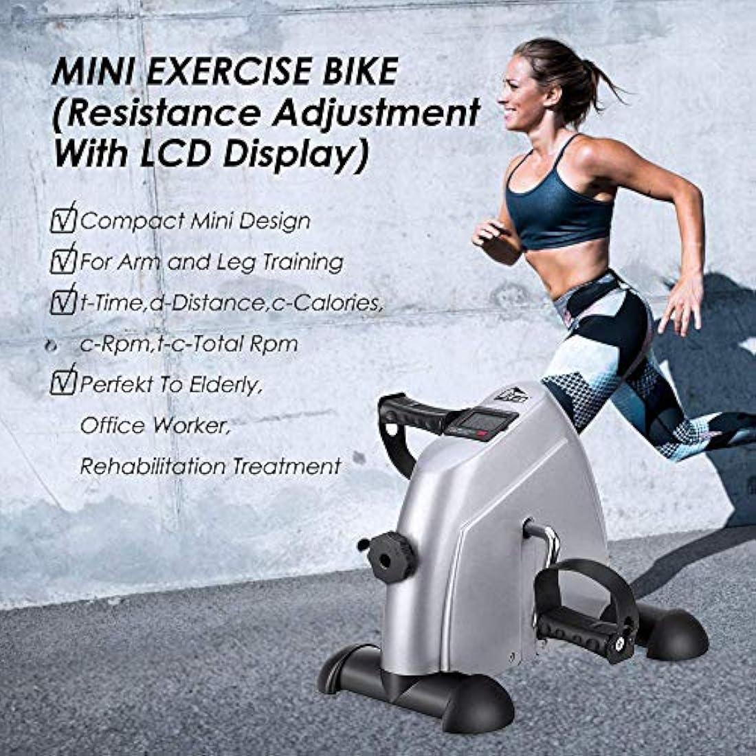 Mini Exercise Bike Pedal Exerciser Resistance Cycle Indoor Gym Office Fit