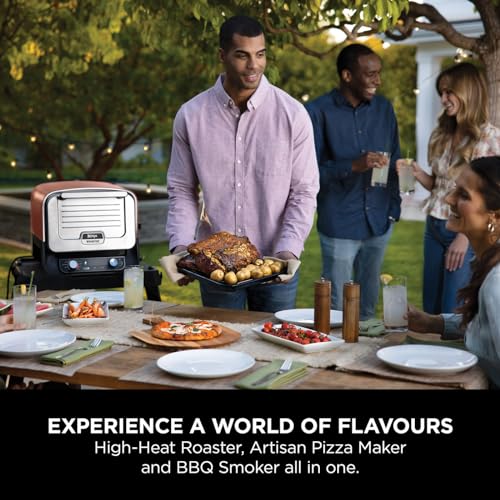 Ninja Artisan Electric Outdoor Pizza Oven & Air Fryer, 4 Functions: Pizza, Air Fry, Bake & Prove, 5 Pizza Settings, Includes 12-inch Pizza Stone, Pizza Peel, Baking Tray & Air Fry Basket, Grey MO201UK