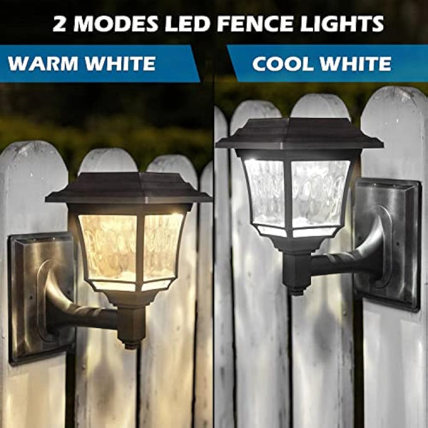 LeiDrail Solar Fence Lights, 2 Modes Solar Lights Outdoor Garden Cool White/Warm White LED Solar Powered Wall Lights Waterproof Decor for Patio Yard 4 Pack