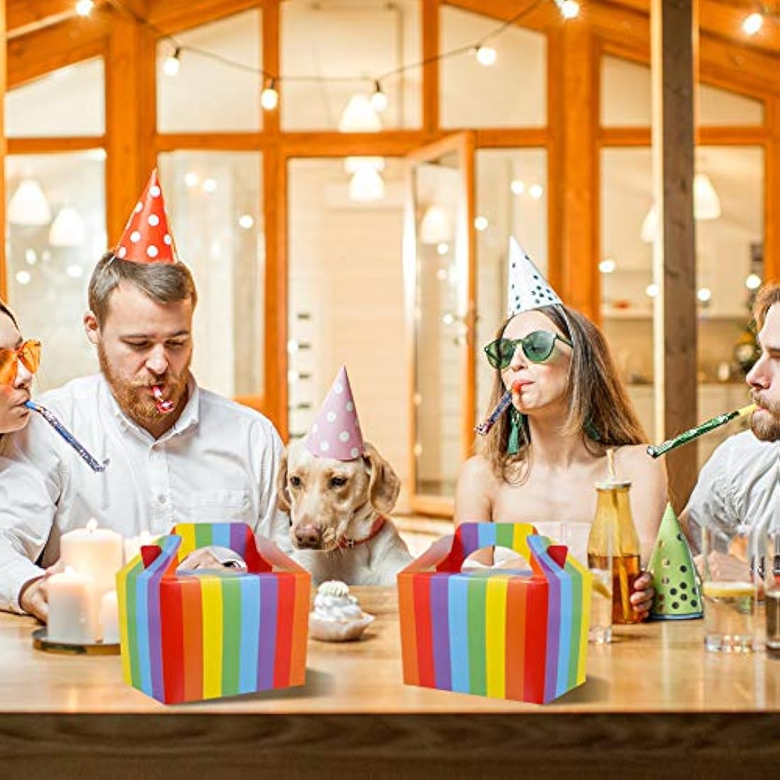 angelikashalala 20Pack Party Favor Paper Boxes Rainbow Small Cake Boxes Snacks Food Assemble Boxes for Birthdays Party,15 * 10 * 10CM