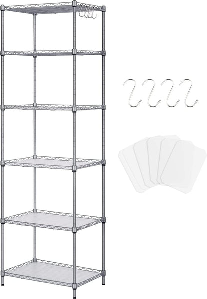 FTEYUET 6-Tier Metal Shelving Unit, Wire Kitchen Storage Unit, Heavy Duty Standing Shelf for Laundry Organization (Silver)