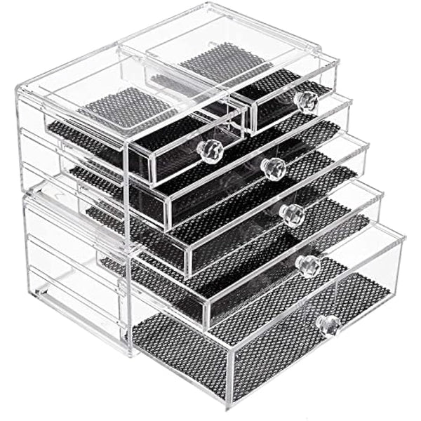 ARCCI Acrylic Clear Makeup Organizer Skin Care Cosmetics Display Case, 6 Drawers Stackable Clear Makeup Organiser Jewelry Lipstick Holder Display for Vanity, Bathroom Counter, Dresser Accessories