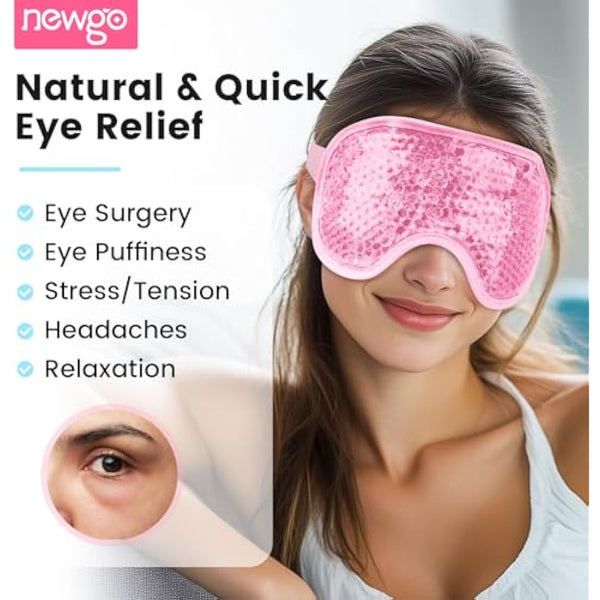 NEWGO Cooling Eye Mask for Puffy Eyes, Reusable Hot Cold Therapy Gel Cold Eye Mask for Migraine, Headache, Dark Circles, Dry Swollen Eyes, Sinus Pain-Light Pink