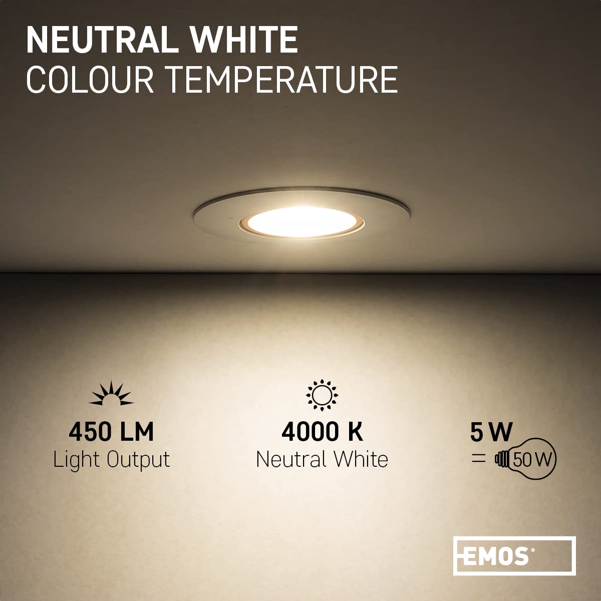 EMOS LED Spot Lights Ceiling Round 5W / 450lm, 4000K Neutral White | 50 Tilt Swivel Recessed Ceiling Lights, Ultra Slim | Pack of 12 Recessed LED