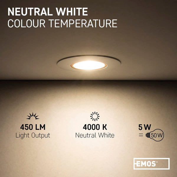 EMOS LED Spot Lights Ceiling Round 5W / 450lm, 4000K Neutral White | 50 Tilt Swivel Recessed Ceiling Lights, Ultra Slim | Pack of 12 Recessed LED