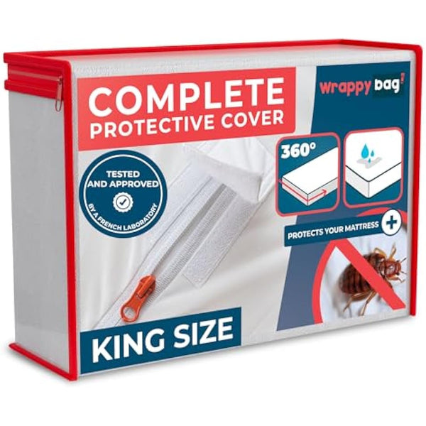 WRAPPYBAG Bed Bugs Mattress Protector - Mattress Cover - Zipped Mattress Protector - Waterproof - Cotton Surface - King Size