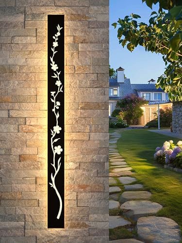 Led Long Wall Light Black 100cm Outdoor Wall Light 32W IP67 Waterproof Villa Wall Lamp 3000K Peach Blossom Design Long Wall Lights Outdoor Walls Gardens Porch Stairs Terraces Lighting