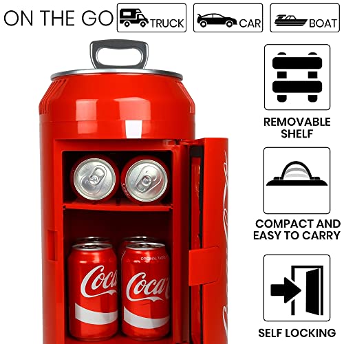 Coca-Cola Mini Fridges for Bedrooms 4L Quiet Small 6 Can Table Top Fridge For Drinks Food Coke Kids Skincare Office Home Desk Portable Retro Cooler Warmer with Built-In Bluetooth Wireless Speaker Red