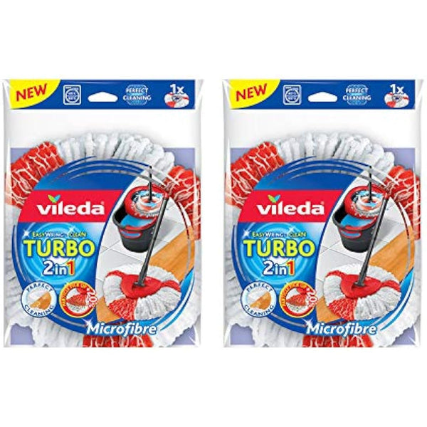 Vileda Turbo 2in1 Spin Mop Refill, Pack of 2 Turbo 2in1 Mop Head Replacements, Fits all Vileda Turbo Mops, Authentic Vileda Mop Head,Red,16.5 x 30 x 22 cm