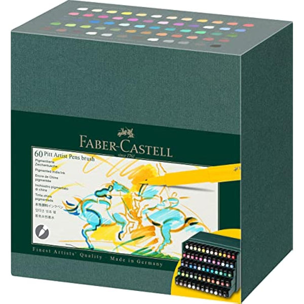 Faber-Castell Art & Graphic Pitt Artist Pen Brush India Ink Pen, Multicoloured, Studio Box Of 60, For Art, Craft, Drawing, Sketching, Home, School, University, Colouring