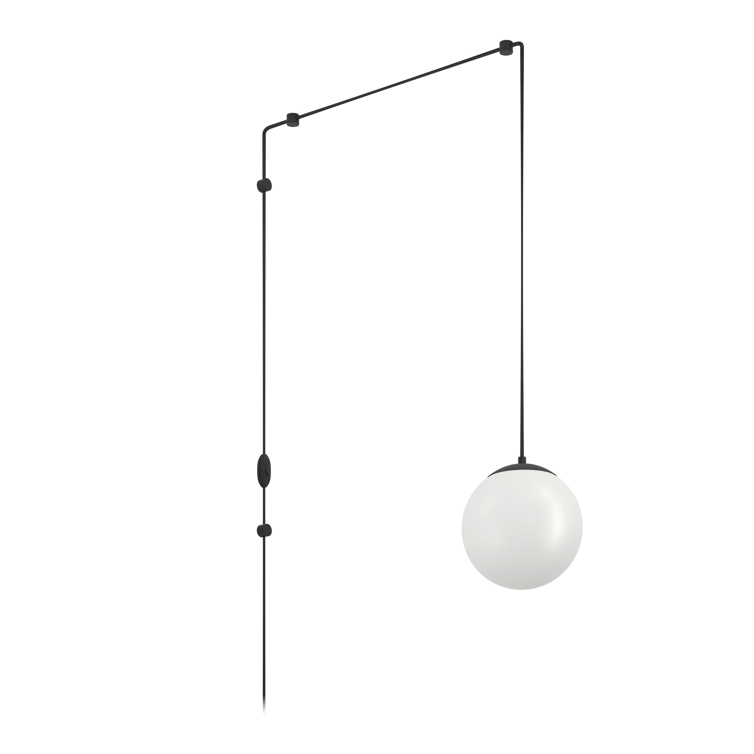 Eglo Hanging lamp Rondo 3, lamp Holder with Cable and Plug, Pendant lamp Above Dining Table, Dining Room lamp Made of Black Metal and White Glass, E27
