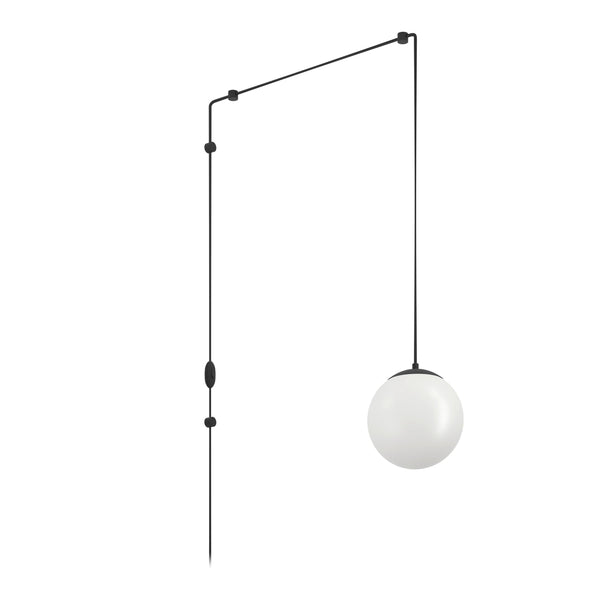 Eglo Hanging lamp Rondo 3, lamp Holder with Cable and Plug, Pendant lamp Above Dining Table, Dining Room lamp Made of Black Metal and White Glass, E27