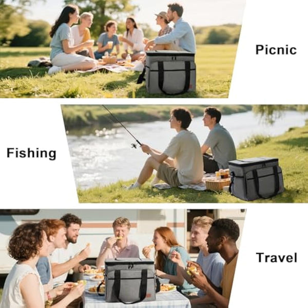 ALLCAMP Large Foldable Insulated Cooler Bag - Thermal Cooler Lunch Bag, Removable Picnic Bag for 2 People, Thick Insulated Picnic Basket - Includes 2 Ice Packs