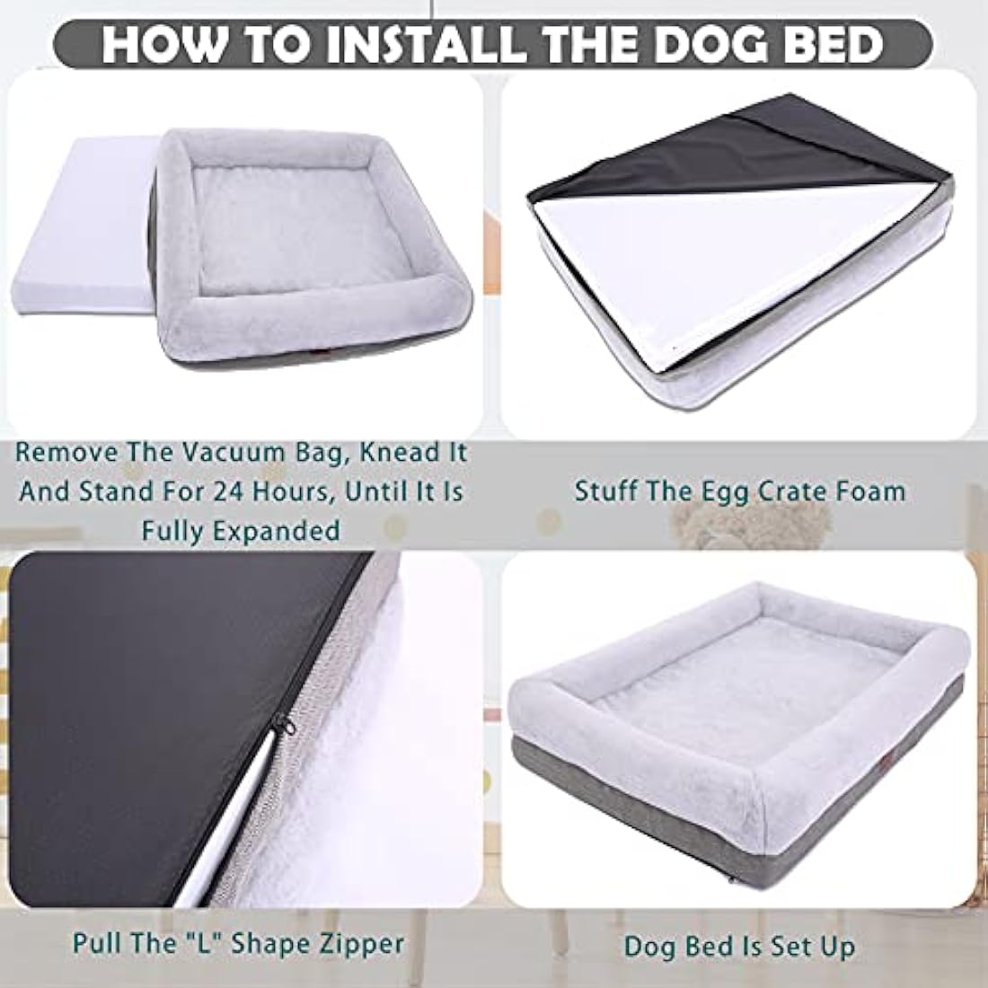 Rusefar Orthopedic Dog Bed, Large/Medium, Waterproof Liner & Washable Cover, For Crates & Couches