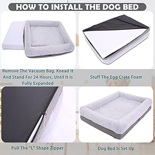 Rusefar Orthopedic Dog Bed, Large/Medium, Waterproof Liner & Washable Cover, For Crates & Couches