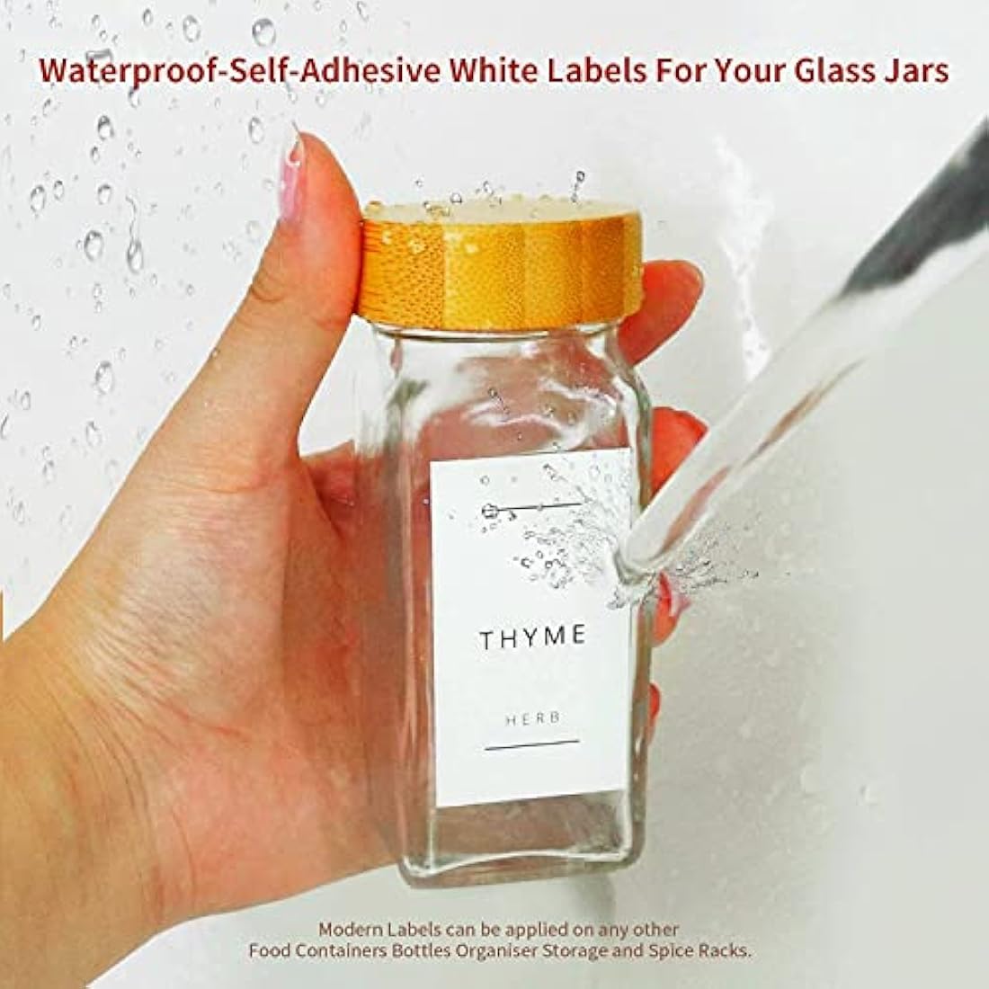 Fix Space 24PCS Bamboo Glass Spice Jars With Lids And Labels - Square Glass Jars With Bamboo Lids - Waterproof Labels Stickers For Herbs, Spices & Seasoning - Kitchen Storage & Organisation