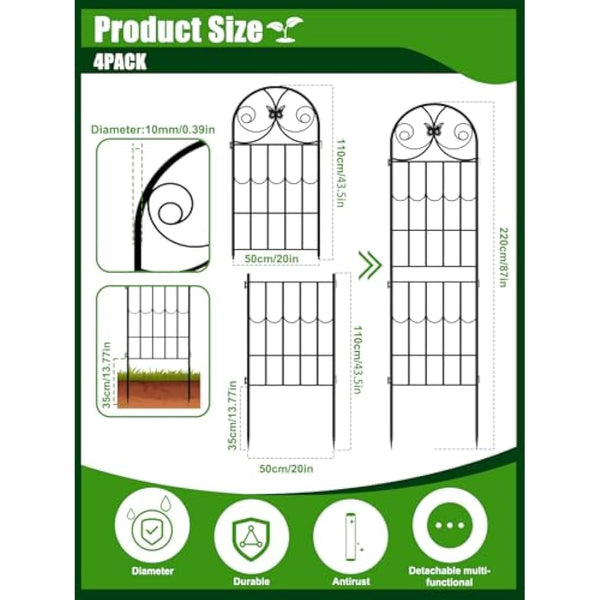 2.2 M Garden Trellis for Climbing Plants, Kalolary 4 Pack Black Garden Climbing Trellises Frame Rustproof Metal Potted Plant Climbing Support for Lawn Backyard Outdoor Flowers Vegetable Fruits Vines