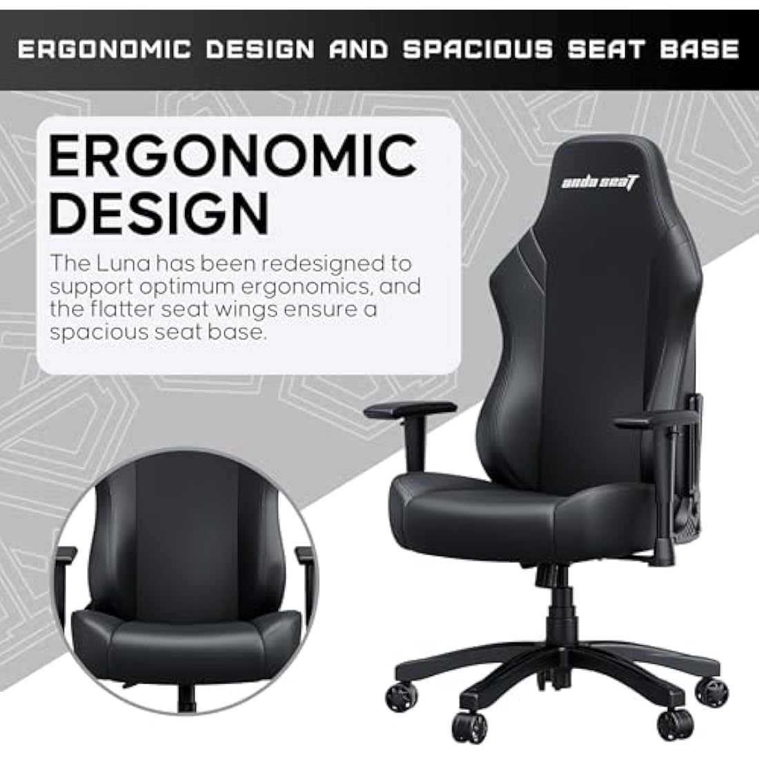 Anda Seat Luna Large Gaming Chair for Adults - Ergonomic Reclining Video Game Chairs, PVC Leather Computer Home Office Chair, Heavy Duty Neck & Back Lumbar Support - Black Folding Recliner Seat